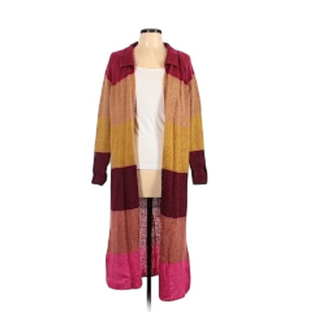 Free People Multicolored Knit Maxi Cardigan | Vtg Y2K Boho Grandmacore Grunge Lg - Picture 12 of 16